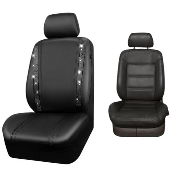 CAR PASS Black Diamond Leather Bling/Rhinestone  Car Seat Cover Full Set | NEW - Picture 10 of 11